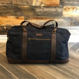 British Racing Green Heavy Duty Duck Cloth & Leather Weekender, Navy/Tobacco